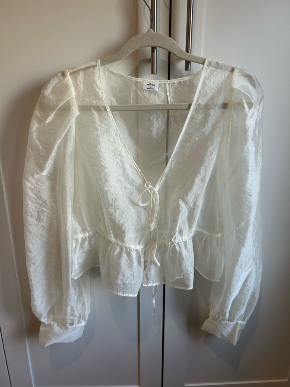 Wilfred White V-Neck Tie-Front Peplum Blouse, Medium